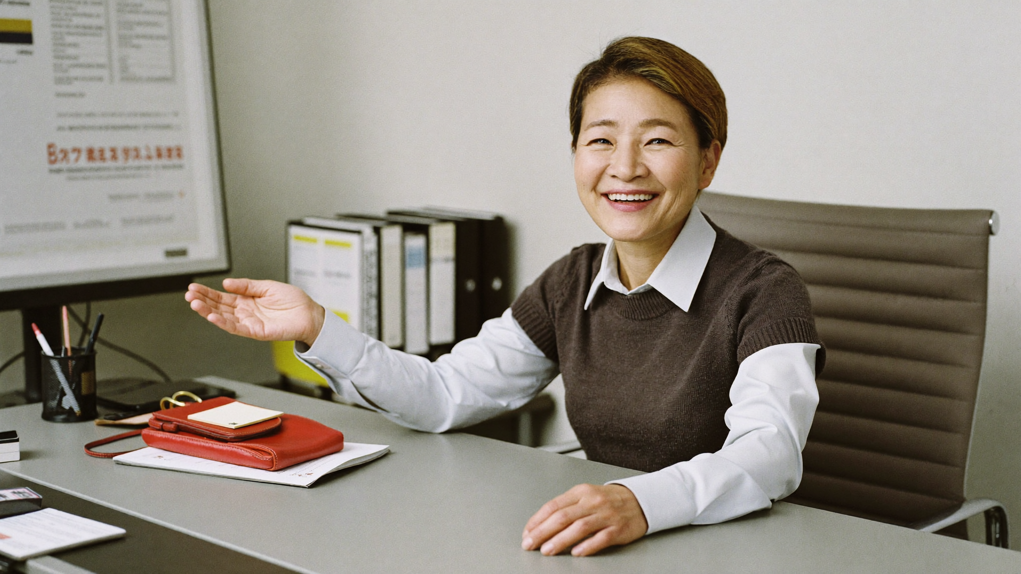 相談デスクで温かく助言する女性アドバイザー