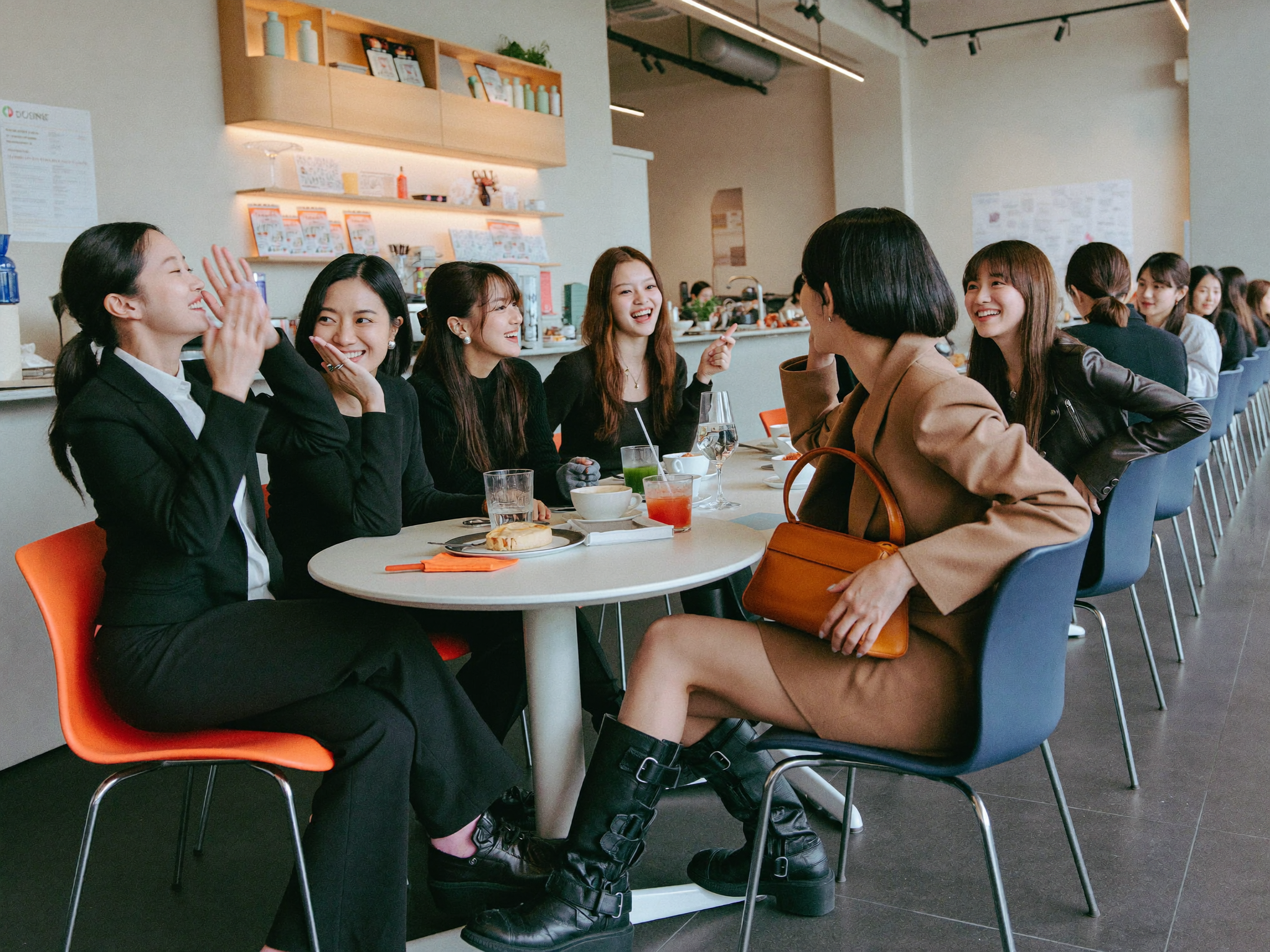 カフェで盛り上がる20代の友人グループ